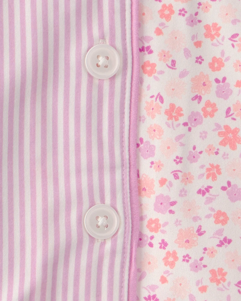 Toddler Girl Floral Striped Short-Sleeve Loose Fit 2-Piece Pajama Set - Pink