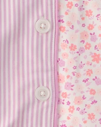 Toddler Girl Floral Striped Short-Sleeve Loose Fit 2-Piece Pajama Set - Pink