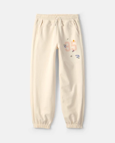 Girls '95' Floral French Terry Joggers - Cream