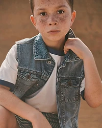 Boys Hickory Stripe Denim Utility Shorts - Dark Wash