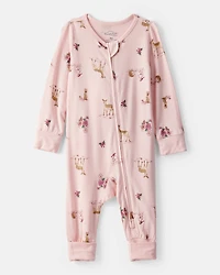 Baby Girl Deer & Floral Print PurelySoft Sleep & Play Pajamas - Pink