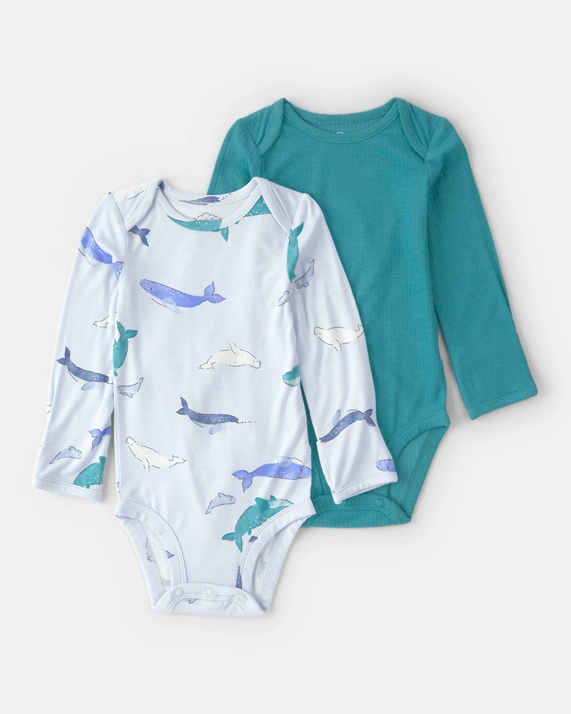 Baby 2-Pack Whale PurelySoft Long-Sleeve Multipack Bodysuits - Blue