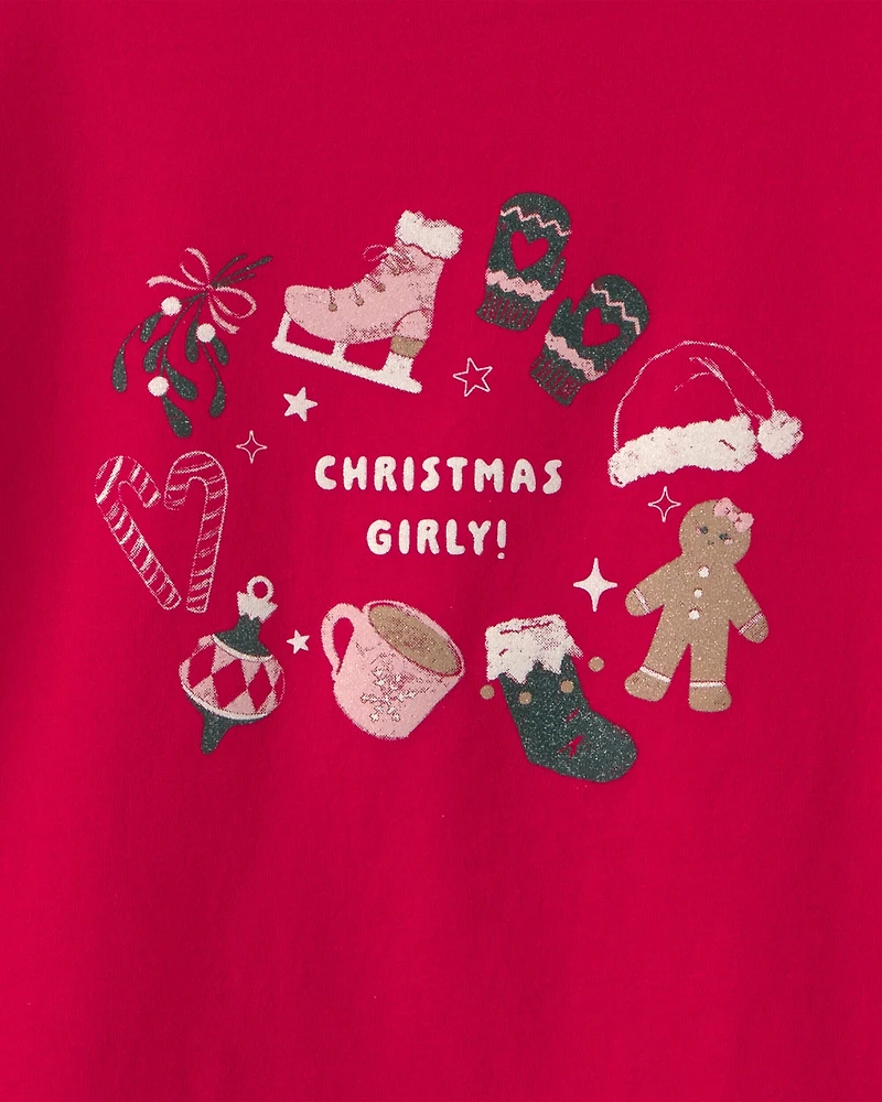 Girls 'Christmas Girly!' Long-Sleeve Graphic Tee - Red
