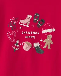 Girls 'Christmas Girly!' Long-Sleeve Graphic Tee - Red