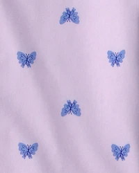 Girls Butterfly Short-Sleeve Loose Fit 2-Piece Pajama Set - Purple
