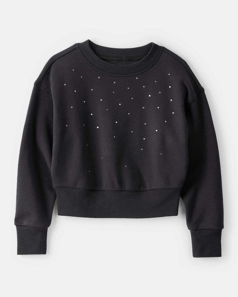 Girls DayDream Fleece Rhinestone Pullover Sweatshirt - Black