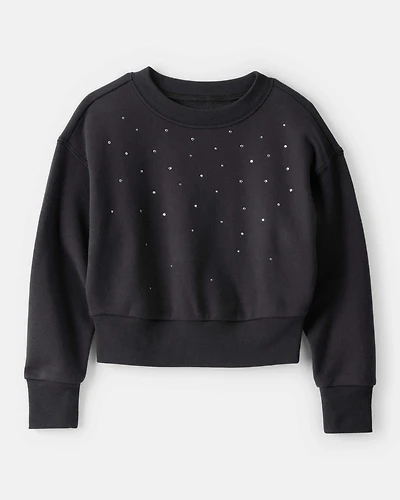 Girls DayDream Fleece Rhinestone Pullover Sweatshirt - Black