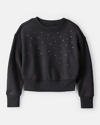Girls DayDream Fleece Rhinestone Pullover Sweatshirt - Black