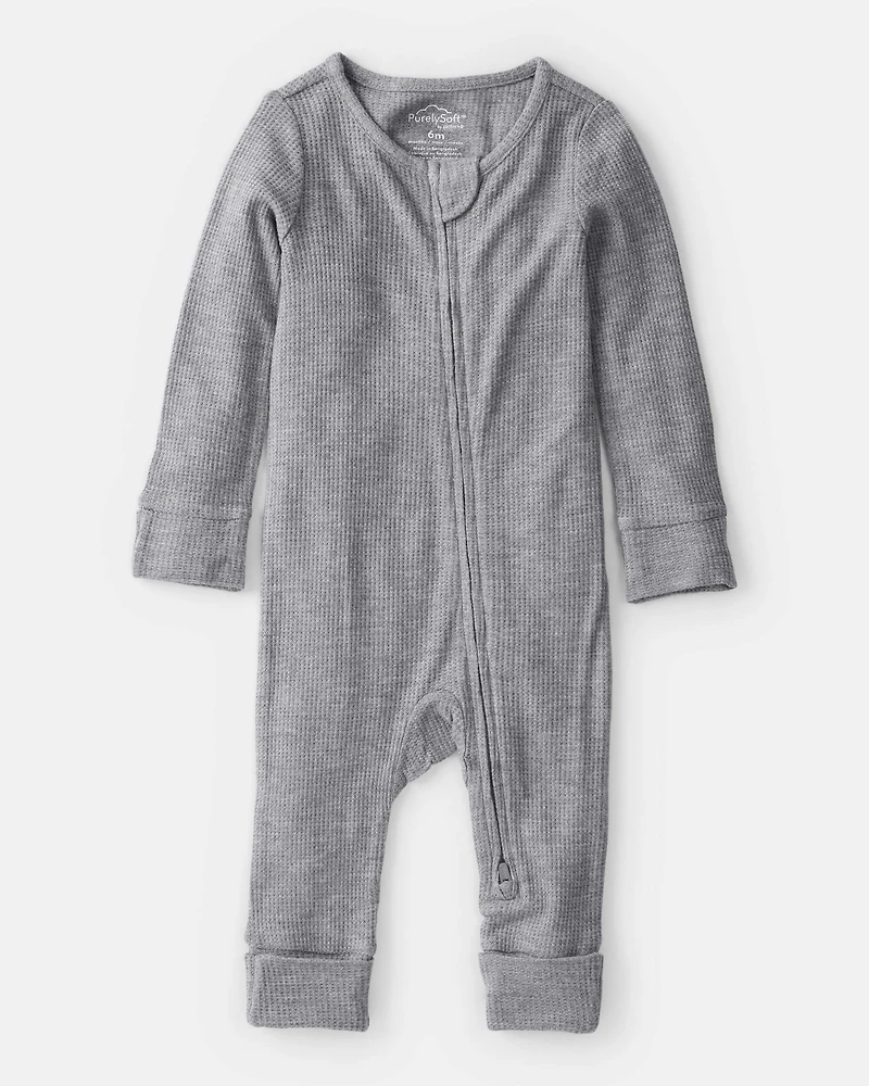 Baby Boy Solid PurelySoft Long-Sleeve 2-Way Zip Sleep & Play Pajamas - Grey