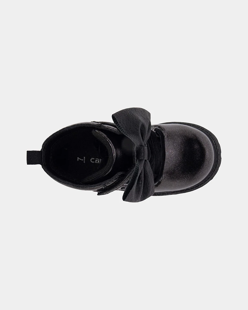Toddler Girl Bow Ankle Boots - Black
