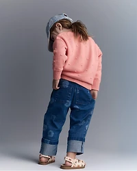 Toddler Girl Character Print Cuffed Pleat Pant in Denim - Blue