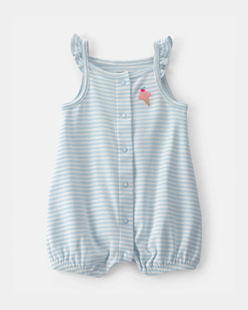 Baby Girl Striped Ice Cream Romper - Blue/White