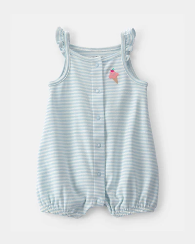 Baby Girl Striped Ice Cream Romper - Blue/White