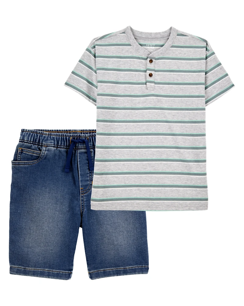 Kid 2-Piece Henley & Shorts Outfit Set