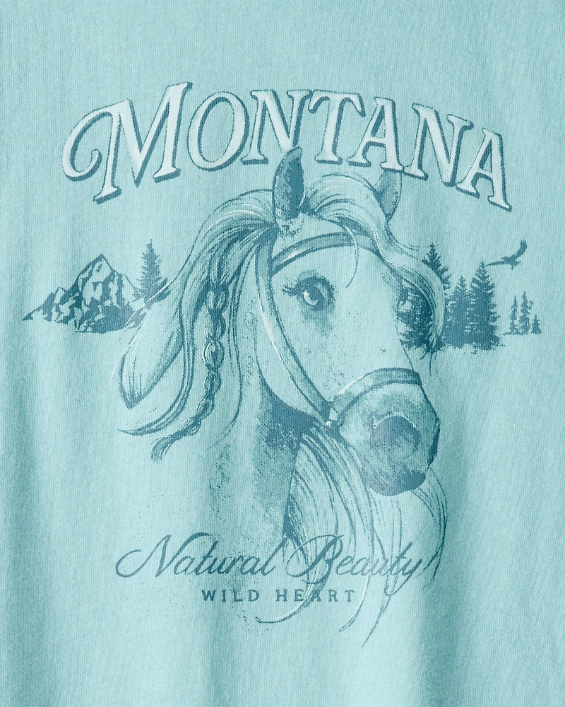 Girls Montana Western Horse Short-Sleeve Graphic Tee - Blue