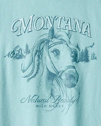 Girls Montana Western Horse Short-Sleeve Graphic Tee - Blue
