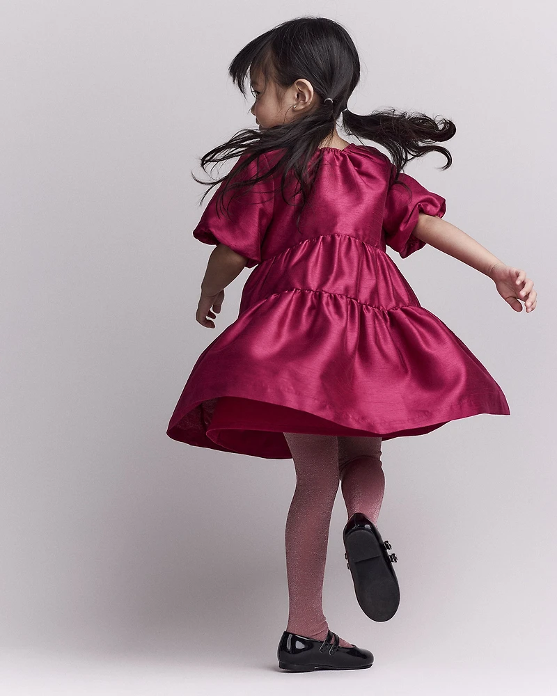 Toddler Girl Puff-Sleeve Tiered Party Dress - Pink