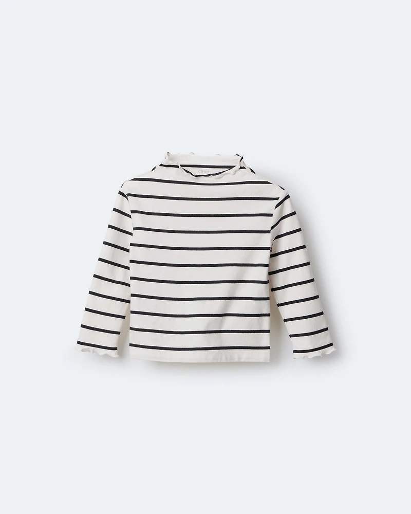 Toddler Girl Striped Mock Neck Ruffle Long-Sleeve Top - Black/White