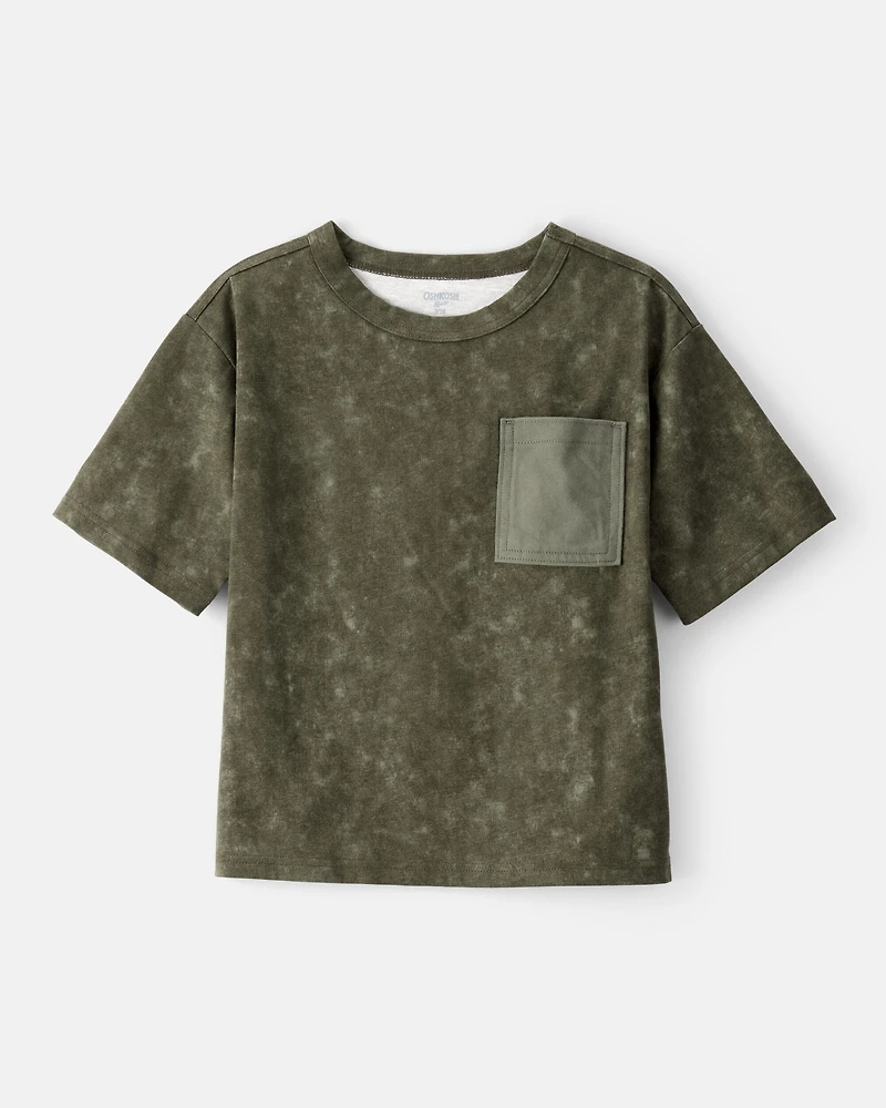 Boys Acid Wash Print Cotton Short-Sleeve Fashion Top - Green