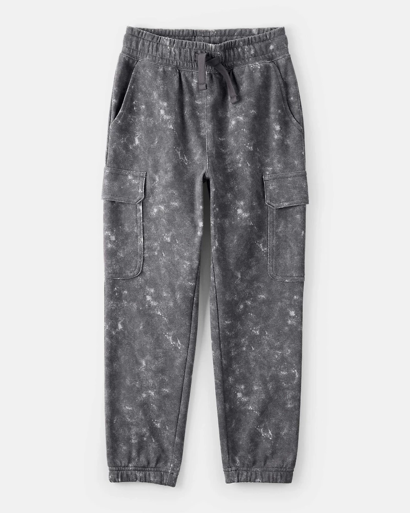 Boys Acid Wash Print French Terry Joggers - Grey