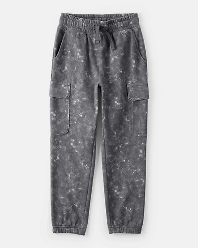 Boys Acid Wash Print French Terry Joggers - Grey