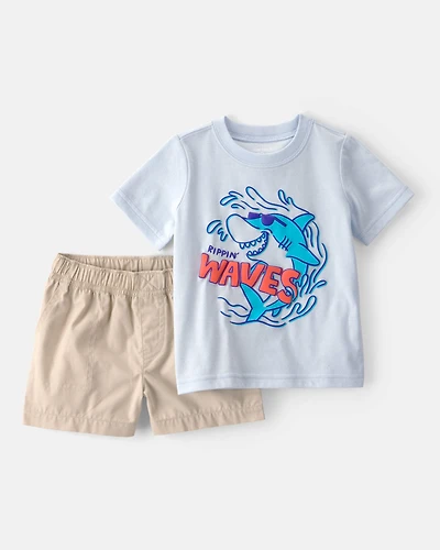 Baby Boy 2-Piece Shark Top & Short Set - Blue/Khaki
