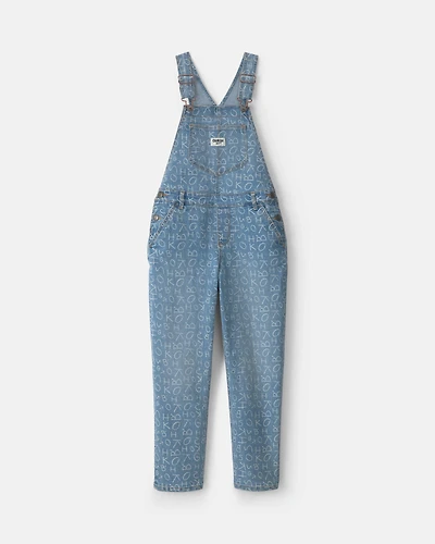 Girls Alphabet Denim Overalls - Medium Wash