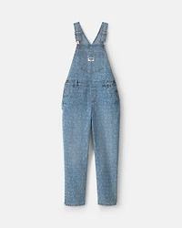 Girls Alphabet Denim Overalls - Medium Wash