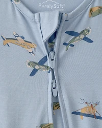 Baby Boy Plane 2-Way Zip PurelySoft Footie Sleep & Play Pajama - Blue
