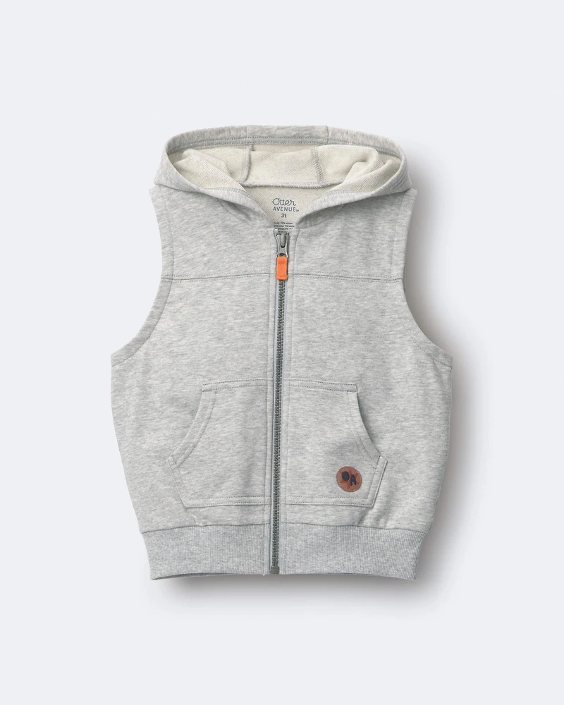 Toddler Boy French Terry Hooded Vest with Pocket - Heather Grey