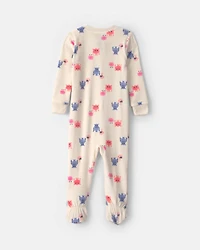 Baby Girl 1-Piece Monster 2-Way Zip DreamPlush Snug Fit Footed Pajama - Cream
