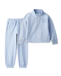 Girls 2-Piece Smiley Face Pullover Sweatshirt & Joggers Set - Blue