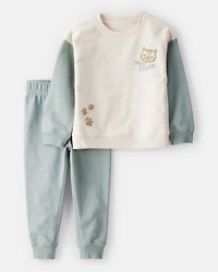 Toddler Boy 'Hey Tiger' French Terry Sweatshirt & Pant Set - Blue/Cream