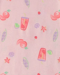 Girls 'Sunrise Club' Fruit 100% Cotton 4-Piece Pajama Set - Pink