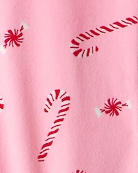Baby Girl Peppermint Print DreamPlush Long-Sleeve Snug Fit 1-Piece Pajamas - Pink