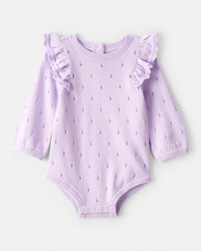 Baby Girl Long-Sleeve Sweater Bodysuit - Purple