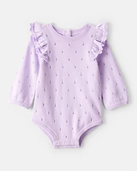 Baby Girl Long-Sleeve Sweater Bodysuit - Purple