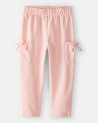 Toddler Girl Bow Pocket French Terry Pants - Coral