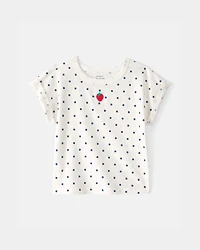 Toddler Girl Strawberry Polka Dot Top - White