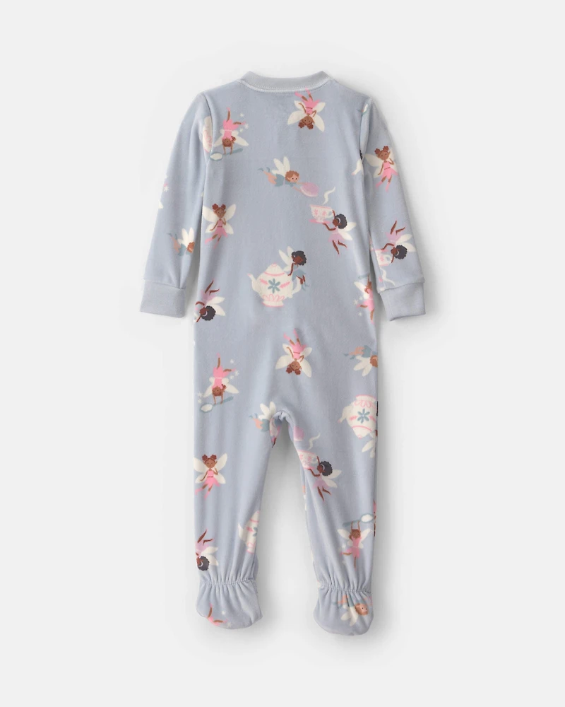 Baby Girl 1-Piece Fairies 2-Way Zip DreamPlush Snug Fit Footed Pajama - Blue