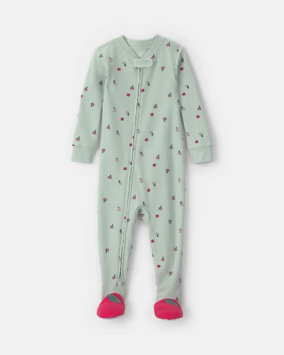 Baby Girl 1-Piece Apple Thermal Snug Fit Footed Pajama - Green