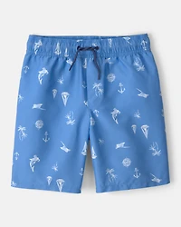 Boys 2-Piece Long-Sleeve Rashguard & Sailboat Swim Trunks Set - Blue