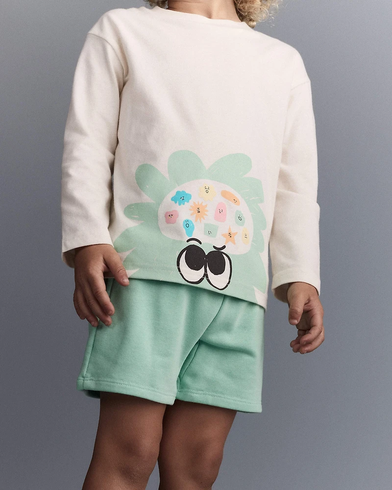 Toddler Mind Character Long-Sleeve Relaxed Graphic Tee - Cream