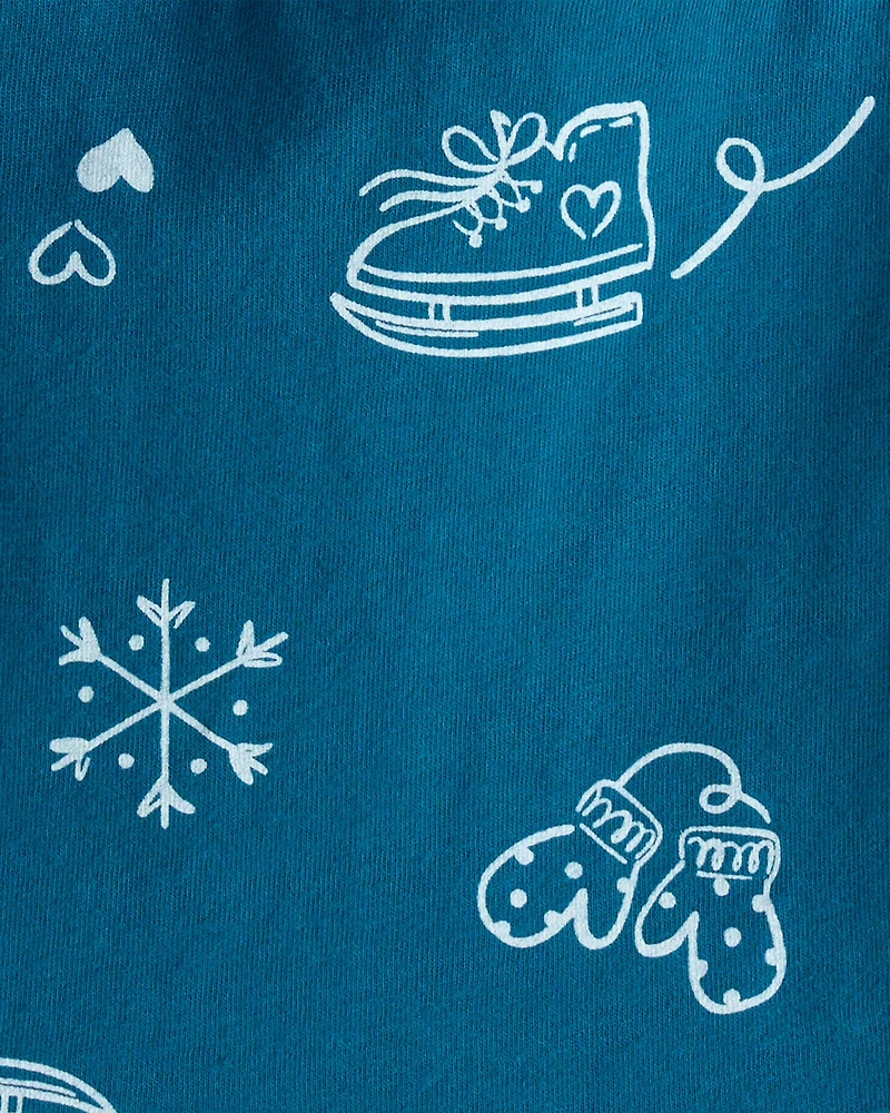 Baby Girl 2-Piece Winter Print Peplum Top & Cozy Leggings Set - Blue