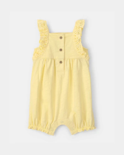 Baby Girl Sleeveless Romper with Eyelet Straps - Yellow