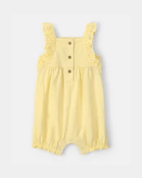Baby Girl Sleeveless Romper with Eyelet Straps - Yellow