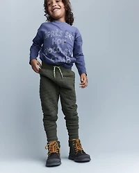 Toddler Hot Cocoa Club' Long-Sleeve Pocket Relaxed Graphic Tee - Dark Blue