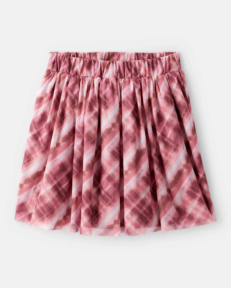 Girls Mesh Plaid Skirt - Pink