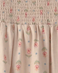 Girls Floral Smocked Midi Dress - Tan