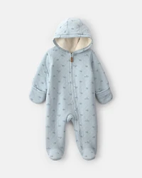 Baby Boy Train Teddy Fleece Long-Sleeve Jumpsuit - Blue